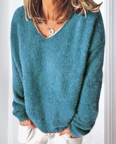 Enfärgad Långärmad V-ringad Tröja